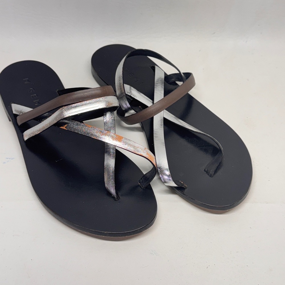 M.Gemi Strappy Sandals Women 38.5 Black Silver Bronze Italian Leather Minimalist